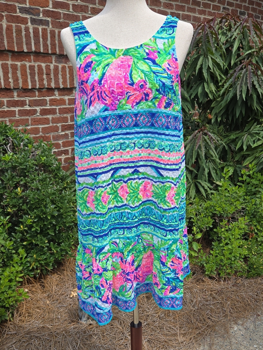 Lilly Pulitzer Bright Tropical Print Shift Dress With Back Beaded Tassels